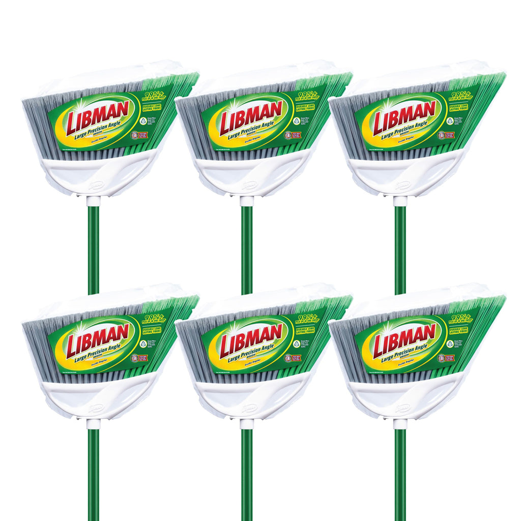 Libman Commercial 205 Large Precision Angle Broom, Steel Handle, 13" Wide, Green and White (Pack of 6)
