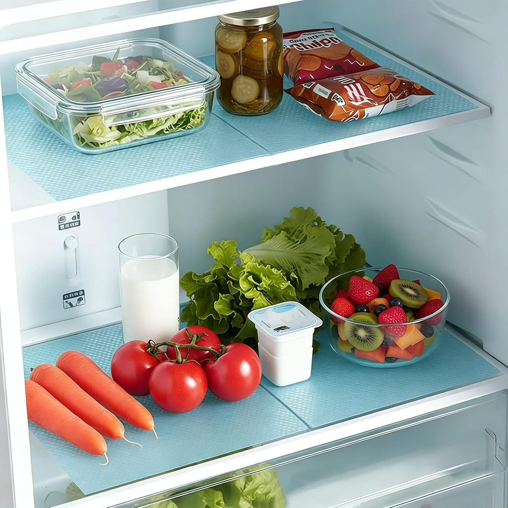 Skiennix 6 Pack Fridge Shelf Liners - Washable Waterproof Mats | Non-Slip, Cut-to-Fit, 3 Colors (Pink/Green/Blue)