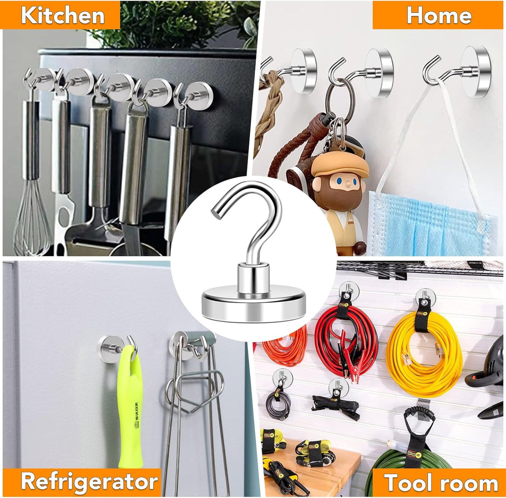 MIKEDE Heavy Duty Magnetic Hooks - 170Lbs Super Strong Neodymium Magnet Hangers for Storage | 4 Pack