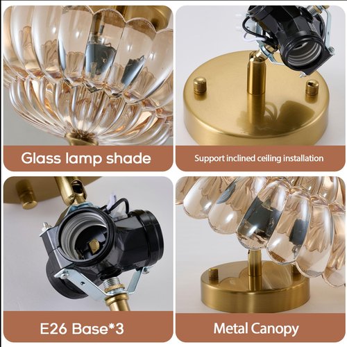Glass Semi Flush Ceiling Lights - 12 in Vintage Mid Century Modern Lighting Fixture - Drum Unique Art Deco Amber Mount Light Fixtures for Hallway Entry Way Hall Kitchen Dining Laundry Room Foyer Porch