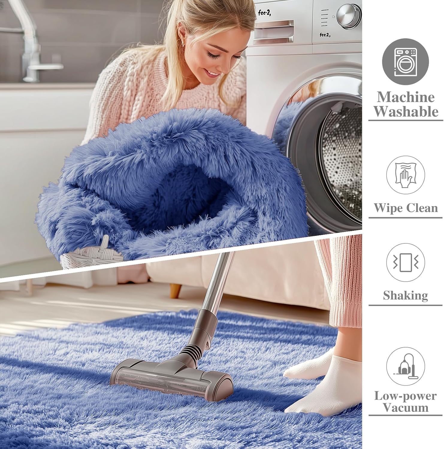 OLANLY Large Area Rug - Soft Fluffy Shaggy Carpet for Living Room & Bedroom | Denim Blue 9x12