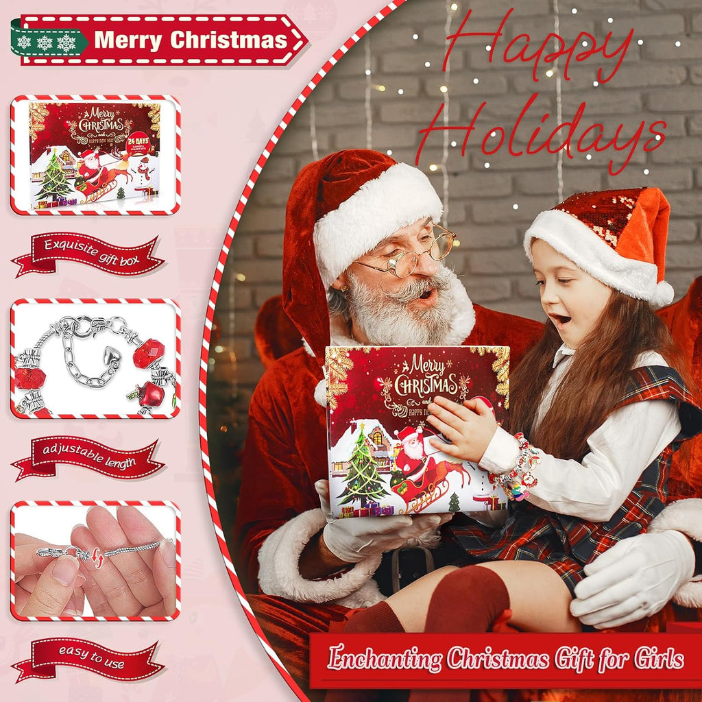 SIXNIE Christmas Advent Calendar - 24-Day Countdown Charm Bracelets Kit for Girls & Teens