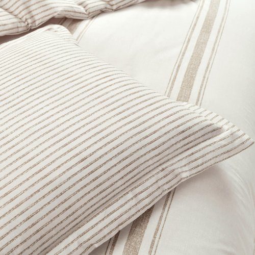 Lush Decor Farmhouse Stripe Reversible Cotton Duvet Cover Queen Size 3 Piece Set Full/Queen Neutral - Farmhouse Bedding Set - Striped Duvet Cover