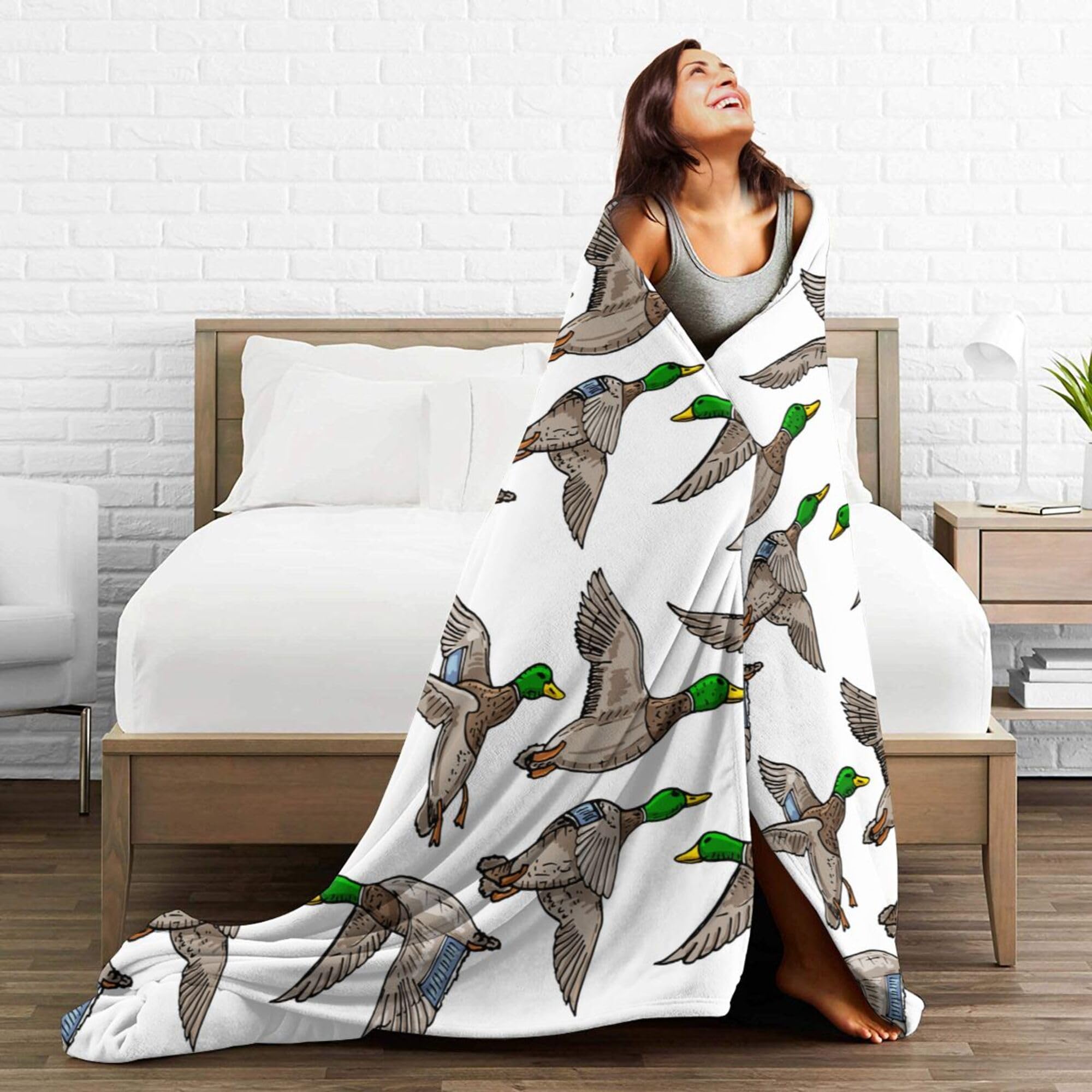 Mallard Duck Blanket Funny Throw Blanket, Soft Cozy Flannel Throw Blanket for Conch Sofa Bed,Super Soft Throw Blankets for All Season Adult Kids Teens Duck Lovers 60x50 in