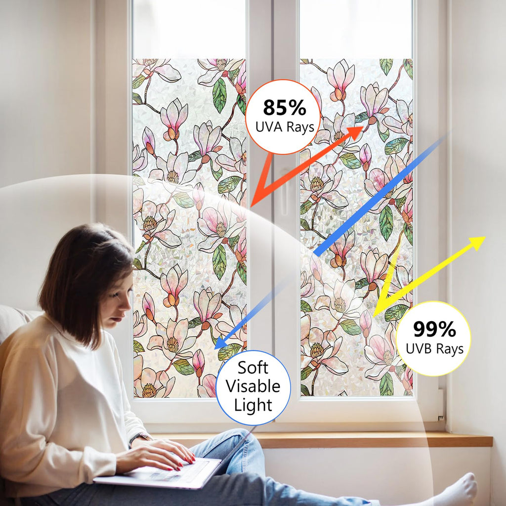 Ranzdn Window Privacy Film, Stained Glass, Static Cling, 17.5" x 78.7"