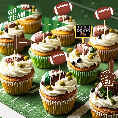 96 Pcs Football Cupcake Toppers, Football Themed Party Favors, Footballs Decorations for Sports Birthday Tailgate Party Team Day Supplies