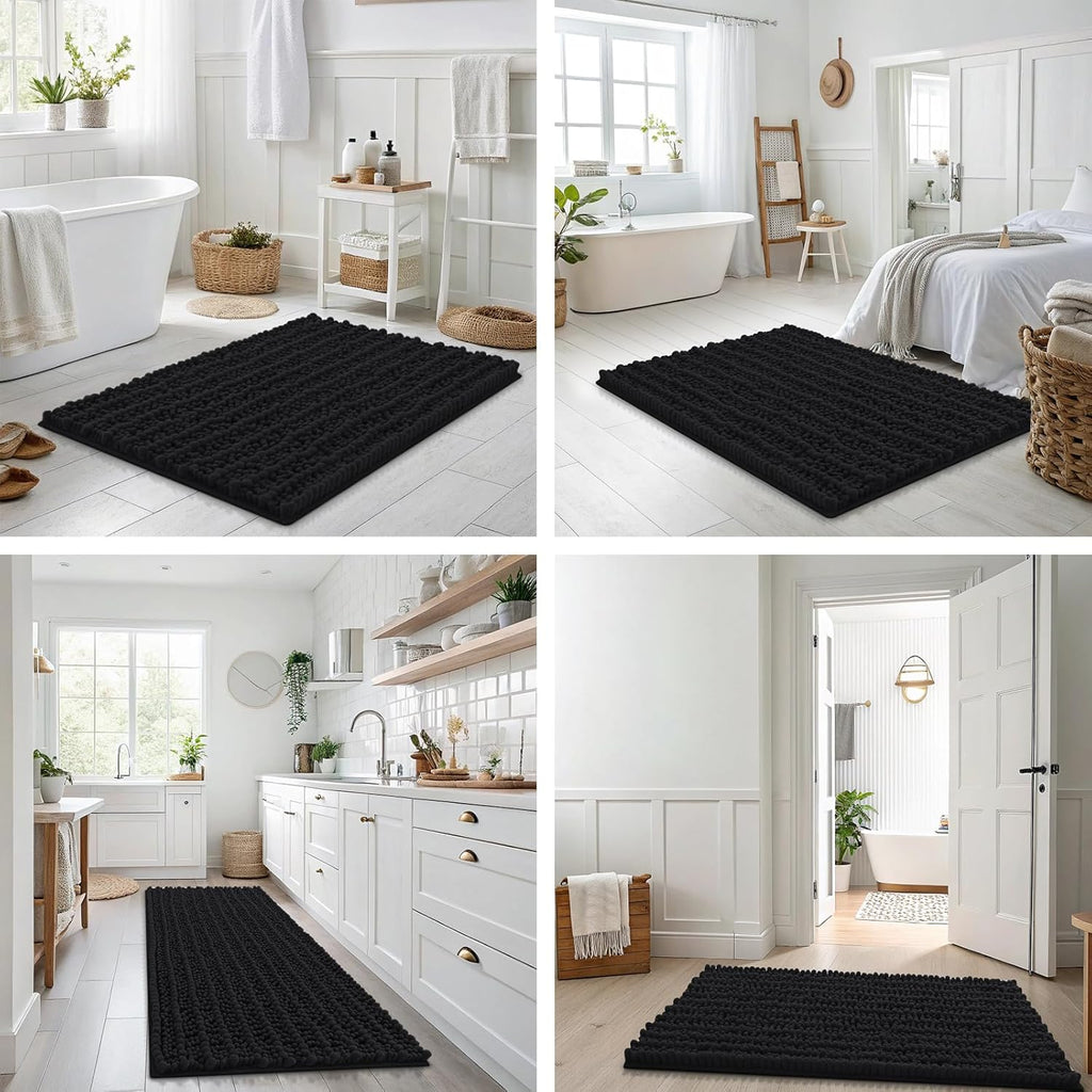 Smiry Bathroom Rugs - Extra Soft Absorbent Chenille Bath Mat | Non-Slip Rubber Backing, 30x20, Black