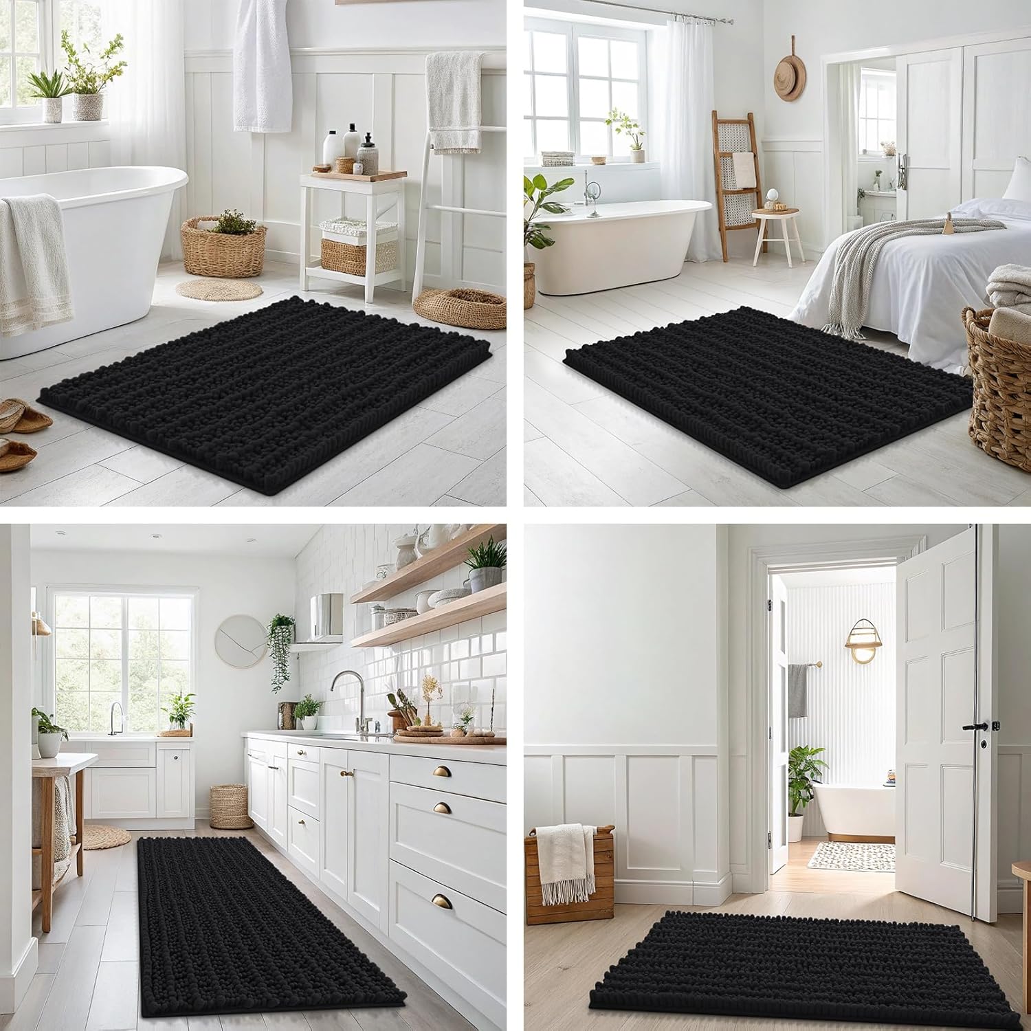 Smiry Bathroom Rugs - Extra Soft Absorbent Chenille Bath Mat | Non-Slip Rubber Backing, 30x20, Black