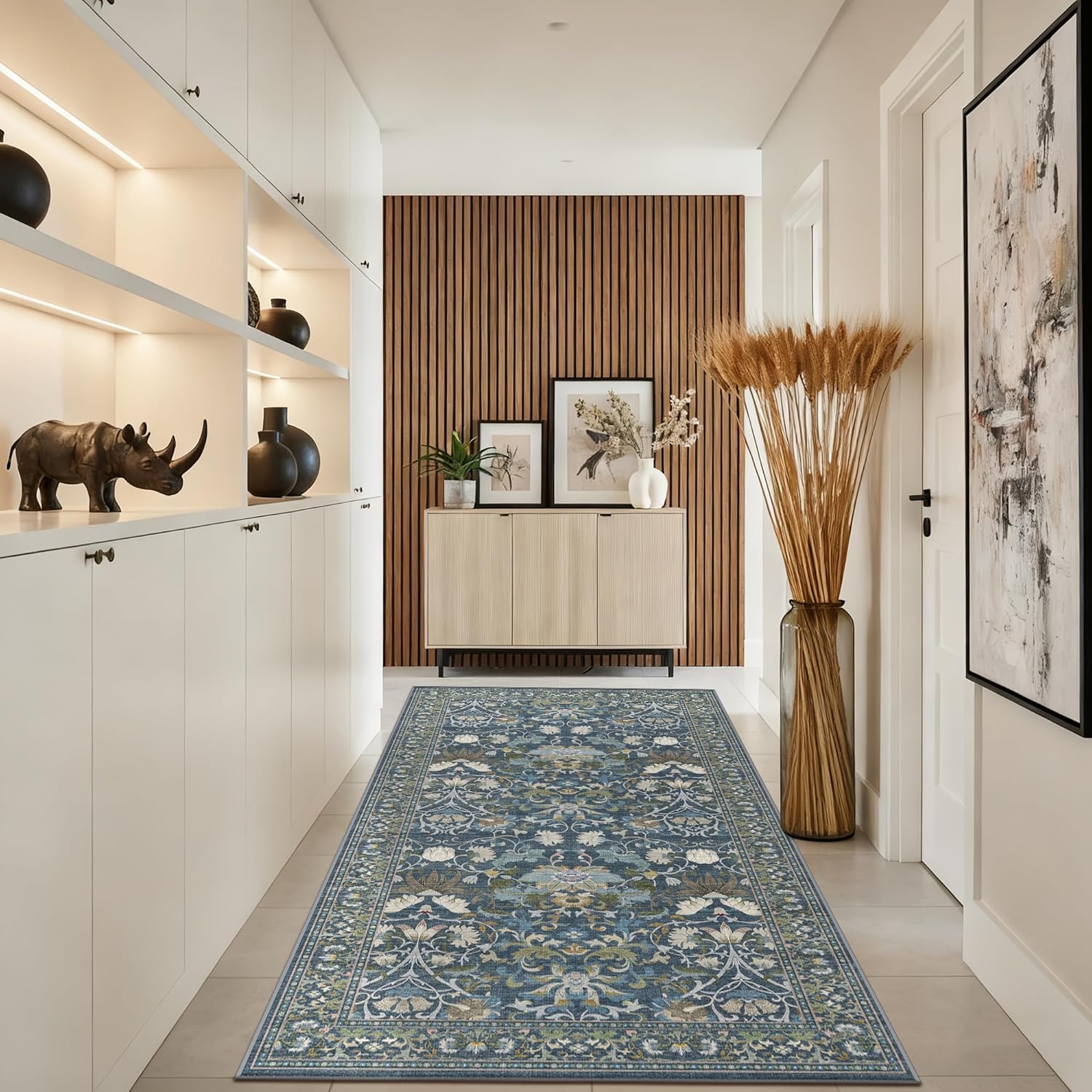 Skiennix 4x8 Washable Kitchen Area Rug - Elegant Floral Design | Stain-Resistant Soft Carpet for Living Room, Entryway, and Bathroom
