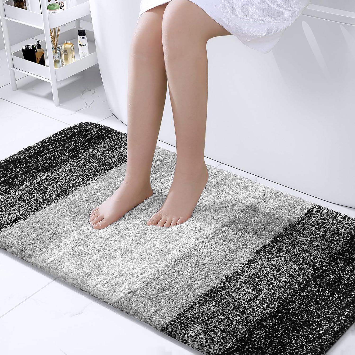 OLANLY Bathroom Rug Mat - Extra Soft & Absorbent Microfiber | Non-Slip Plush Shaggy 44x24 Black