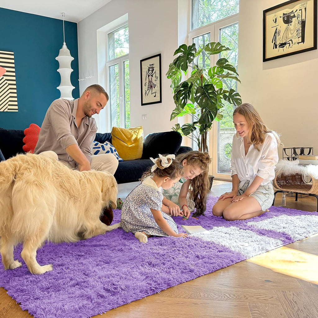 OLANLY Small Bedside Rug - Soft Fluffy Shaggy Indoor Carpet for Kids & Nursery | 2x3 Feet, Purple