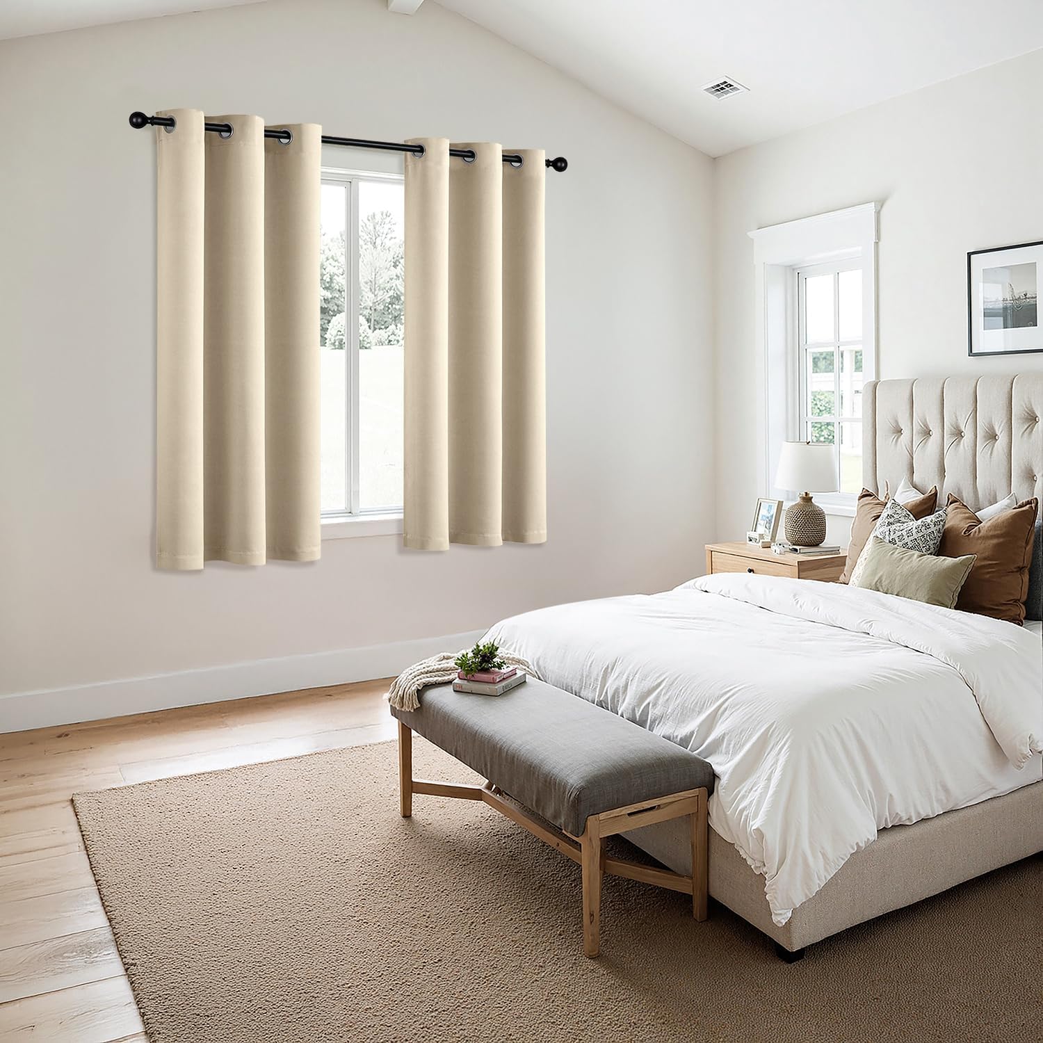 MIULEE Blackout Curtains - Cream Beige Thermal Insulated Room Darkening Drapes | 63 Inches Long, 2 Panels
