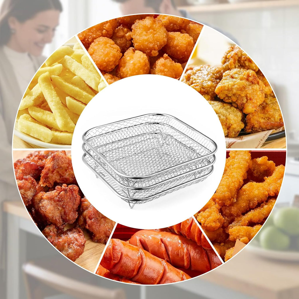 Square Air Fryer Rack - Stackable Stainless Steel Dehydrator Racks for 6-8 QT Air Fryers | Compatible with Cosori, Instant Vortex, Ninja Foodi