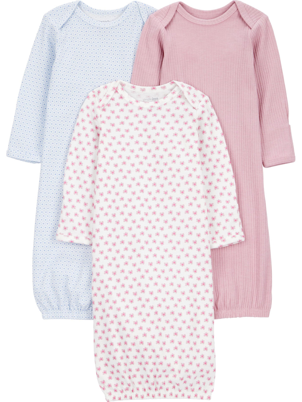 Simple Joys by Carter's Girl 3-pack Cotton Sleeper Gown, Mauve Floral Blue, NB