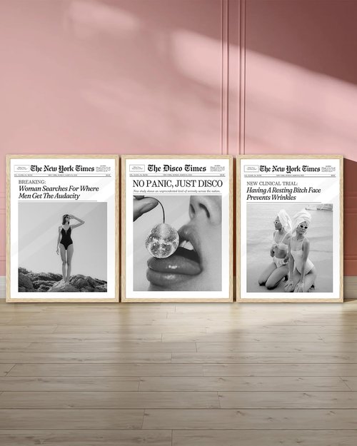 iHery Natural Oak Wood Framed Newspaper Wall Art - Retro Magazine Canvas Decor | 12x16in Funny Bathroom Artwork