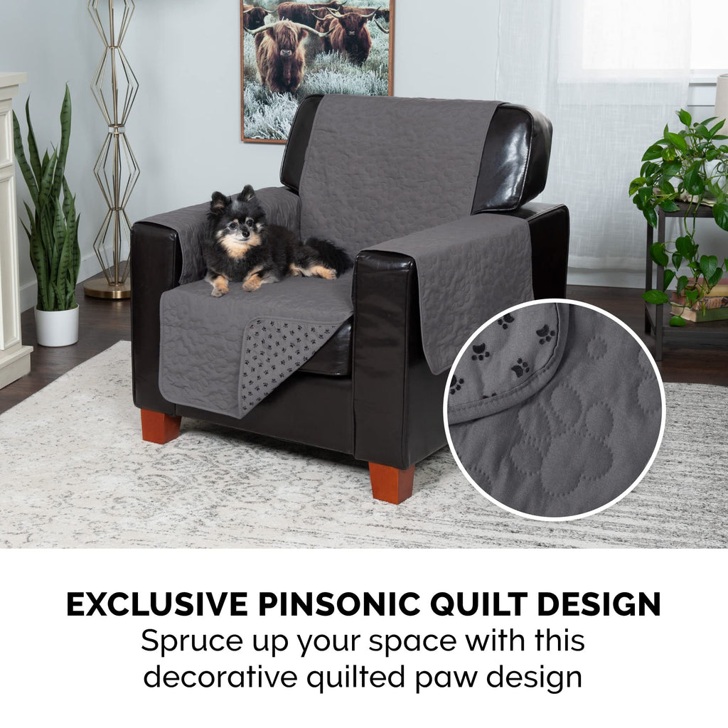 Furhaven Waterproof & Non-Slip Large Sofa/Couch Cover Protector for Dogs, Cats, & Children - Quilted Paw Print Living Room Furniture Cover - Gray, Large Sofa