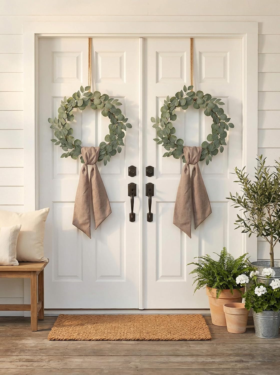 YKW Brown Wreath Sash - 55"x5" Linen Look Ribbon for DIY Embroidery | Rustic Holiday Decor