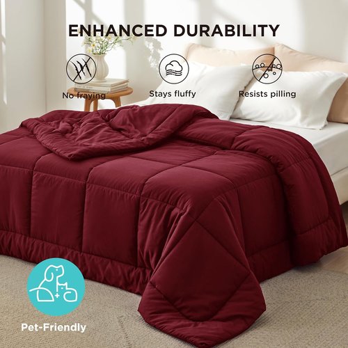 Bedsure Comforter Duvet Insert - All-Season King Size Quilted Down Alternative Blanket, Red 90 x 102 Inches