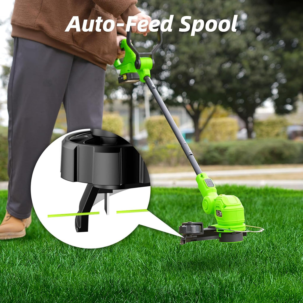 SUNCHERS 12-Inch 20V Cordless String Trimmer - 2-in-1 Lawn Edger with Auto Line Feed & Batteries | Green