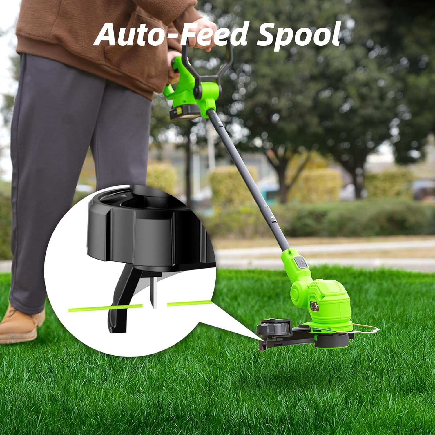 SUNCHERS 12-Inch 20V Cordless String Trimmer - 2-in-1 Lawn Edger with Auto Line Feed & Batteries | Green