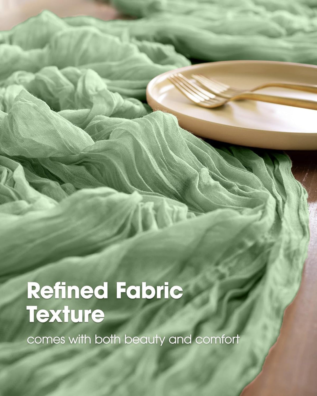 Pureegg Cheesecloth Table Runner - 120'' Sage Green Boho Decor for Easter, Weddings & Parties