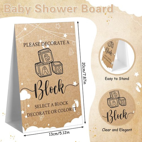 Marsui 136 Pcs Baby Shower Blocks to Decorate Game Kit Includes 98 Wooden Blocks, 36 Markers, 1 Game Sign, 1 Storage Box for Baby Shower Gender Reveal Activity Party Decorations(Cloud)