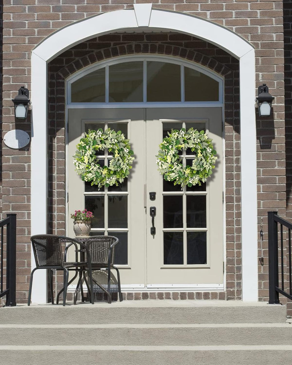 Vlorart Artificial Green Eucalyptus Leaf Wreath - 24-26 Inch Summer & Christmas Decor for Front Door