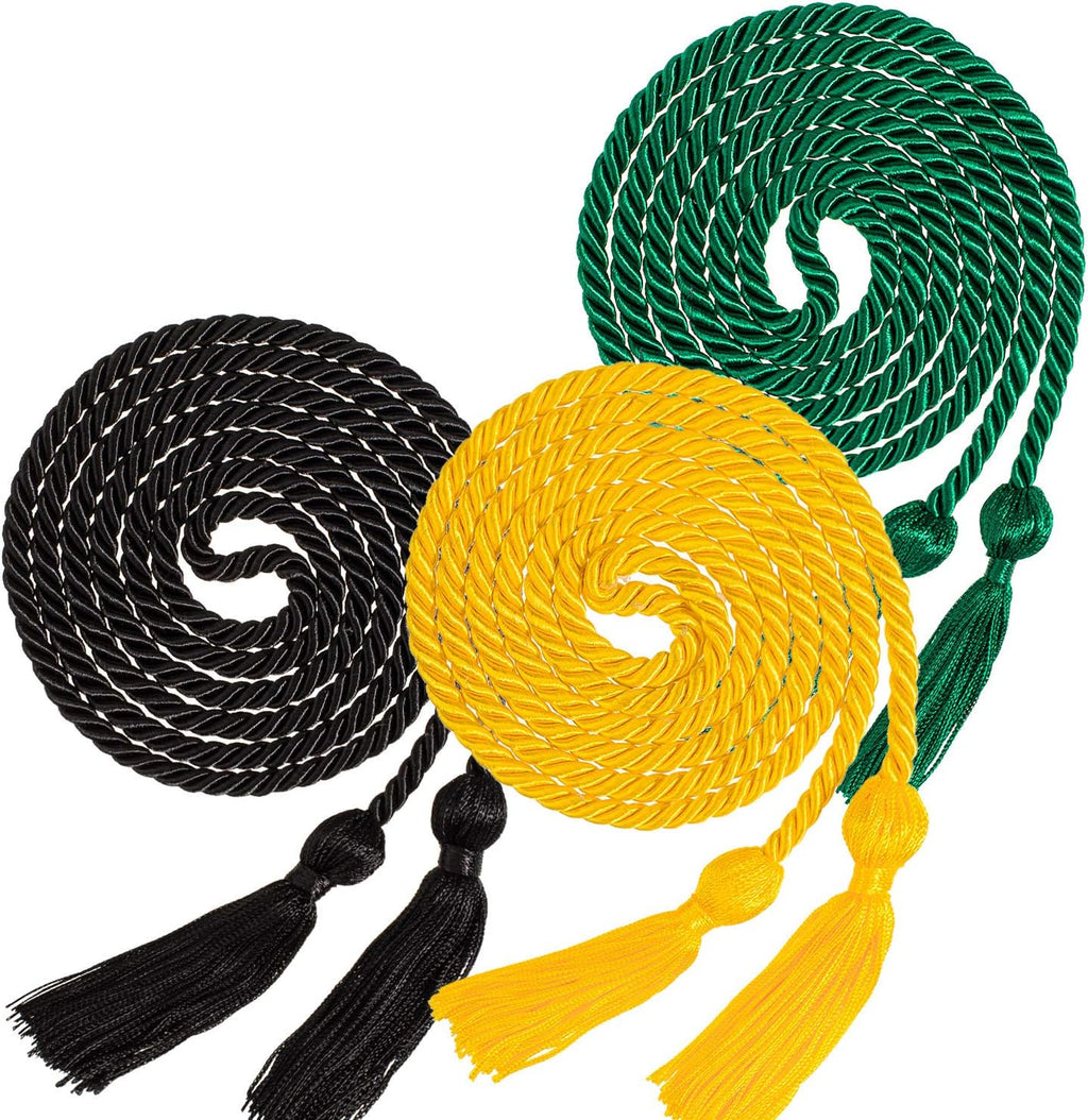Whaline Graduation Honor Cords - 3Pcs Rayon Braided Tassels for Graduates | Black, Gold, Green