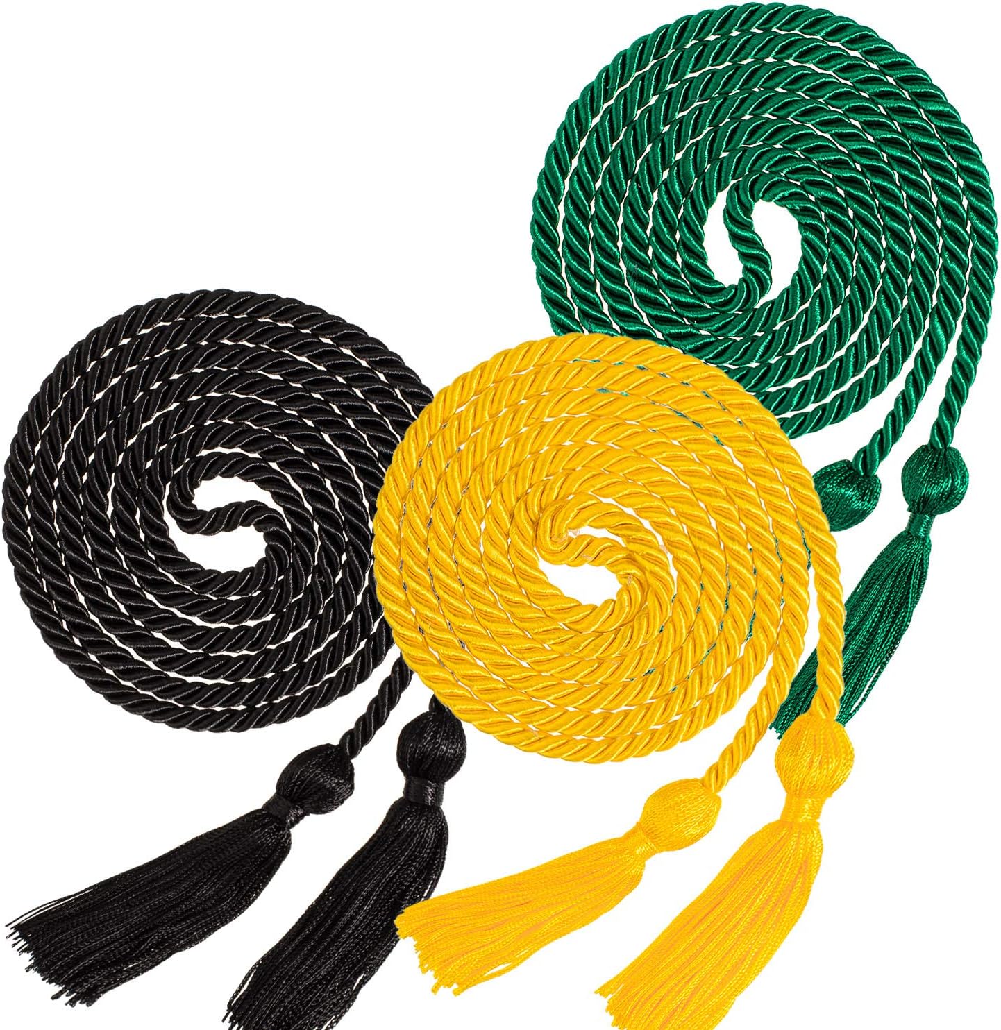 Whaline Graduation Honor Cords - 3Pcs Rayon Braided Tassels for Graduates | Black, Gold, Green
