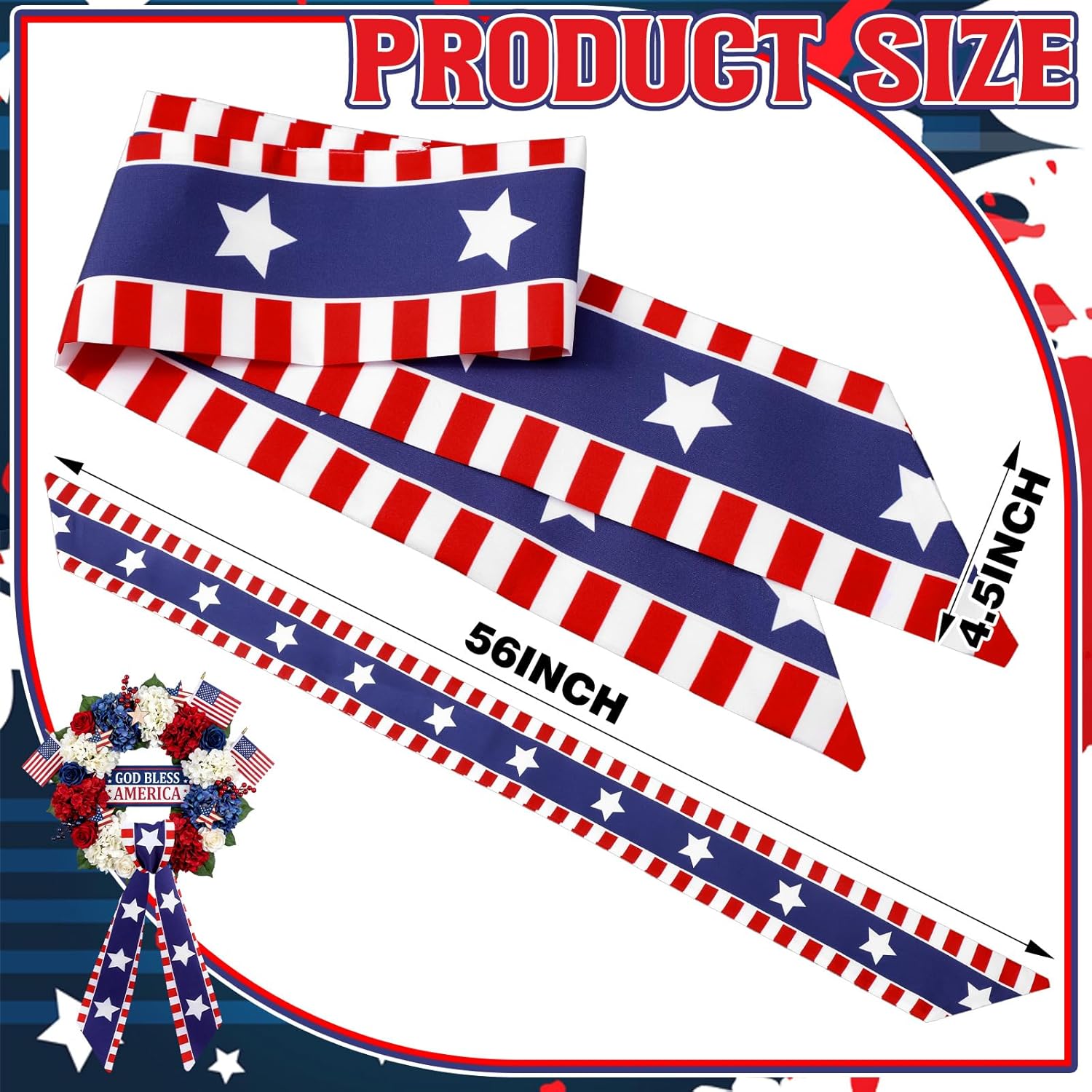 XunYee 6 Pcs Patriotic Wreath Sashes - 250th Anniversary Embroidery Decor for 4th of July & Memorial Day