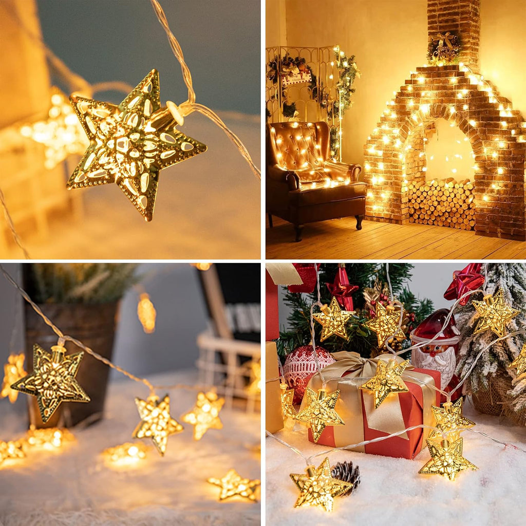 Vigdur 10Ft Star String Lights - 20 LED Battery Operated Fairy Lights with Timer | Perfect for Ramadan & Eid Decor