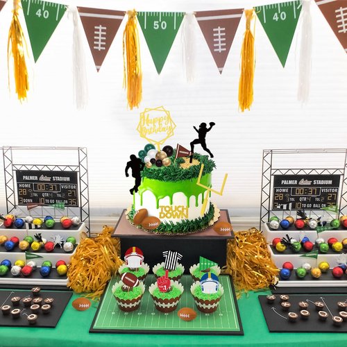 28 Pieces Football Cake Topper Football Players Cupcake Toppers Rugby Ball Happy Birthday Cake Picks Sports Theme Cake Decorations for Game Day Birthday Party Baby Shower Supplies