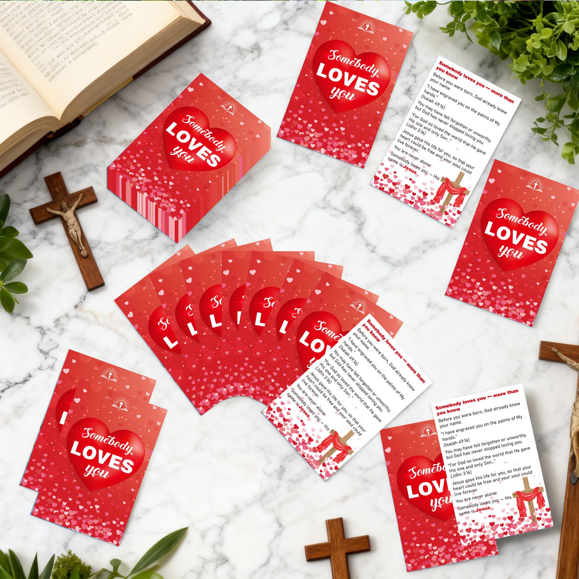 RUBOAOA 240 Pcs Gospel Tracts for Evangelism, Somebody Loves You Holy Postcard Prayer Postcards, Christian Bible Tract Cards for Outreach Salvation Ministry, Valentine Encouragement Handouts