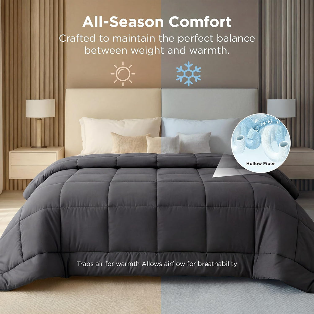 Bedsure Comforter Duvet Insert - Oversized Queen Size All-Season Down Alternative Bedding, Grey 98 x 98 Inches