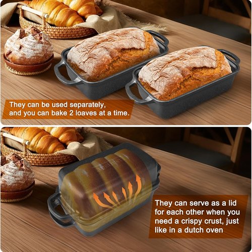 Cast Iron Bread Pan with Lid by [Brand Name] - 2-in-1 Loaf Bakeware for Sourdough & Sandwich Bread - 9x5 Inch Heavy Duty Design