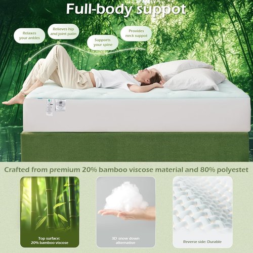 Hansleep Twin Mattress Pad - Memory Foam Topper for Back Pain Relief | Viscose from Bamboo, 39" x 75", White