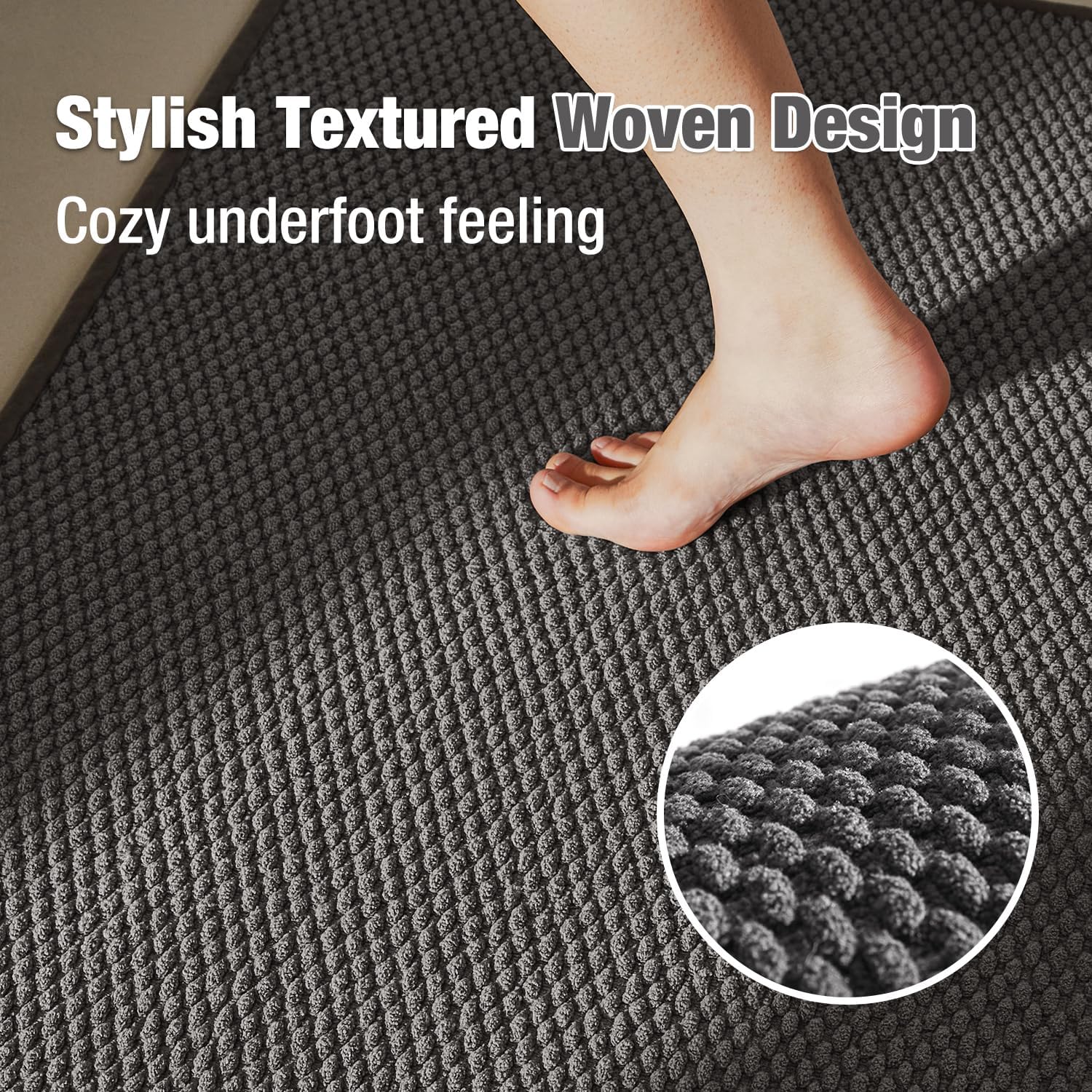TYUU Bathroom Rug - Non-Slip, Super Absorbent & Quick-Dry Mat | Dark Grey 16"x24"