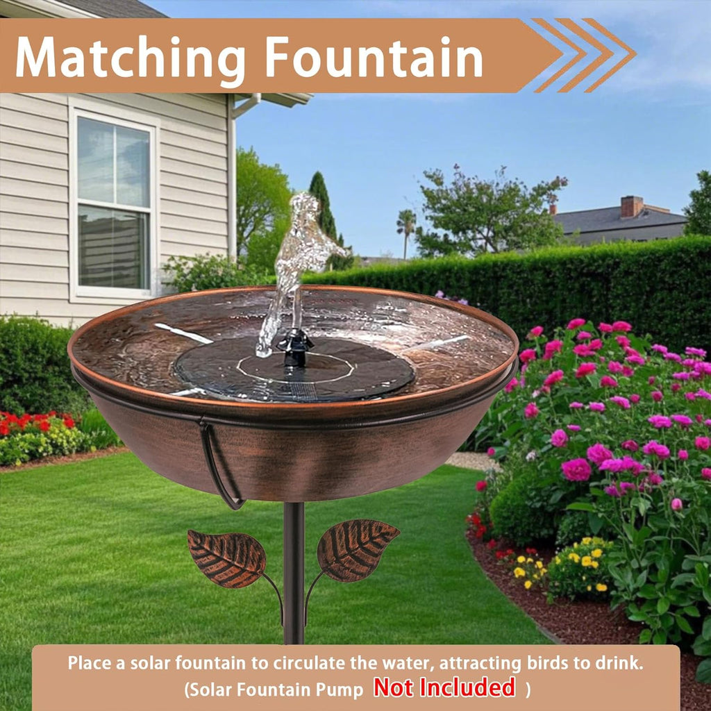 Skiennix 3" Deep Metal Bird Bath - Removable 13" Diameter Bowl with Stable Stake | Easy to Clean Garden Decor