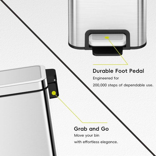 EKO Small Bathroom Trash Can - Soft Close Lid & Step Pedal | 6L Stainless Steel, Anti-Fingerprint Finish