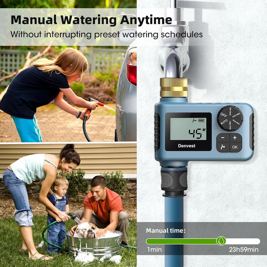 **Hose Timer - Brass Inlet & Outlet | Outdoor Water Timer with Rain Delay for Garden & Lawns**