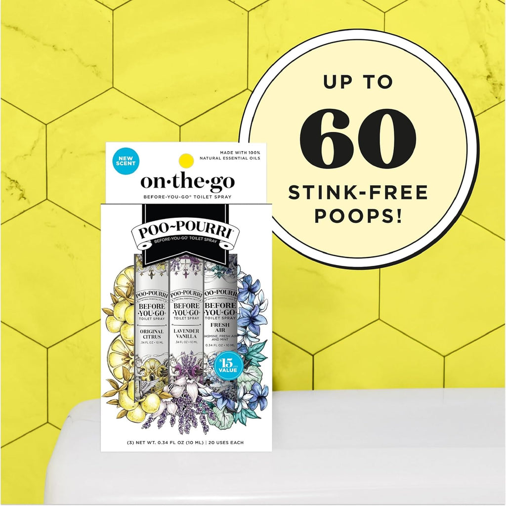 Poo-Pourri Before-You-Go Toilet Spray - Travel Essentials Variety Pack | 3 Scents, TSA Approved, 0.34 Fl Oz