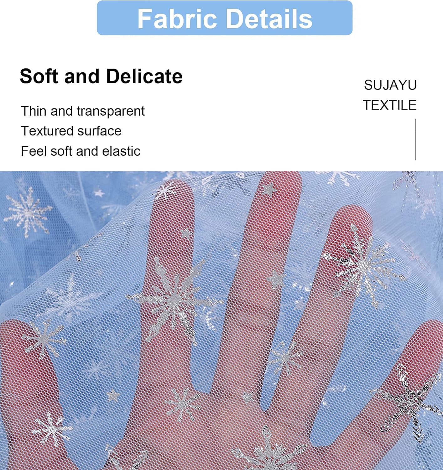 SUJAYU Snowflake Foil Organza Fabric - Sheer Tablecloth for Birthday & Christmas Decor (59" x 118", Blue)