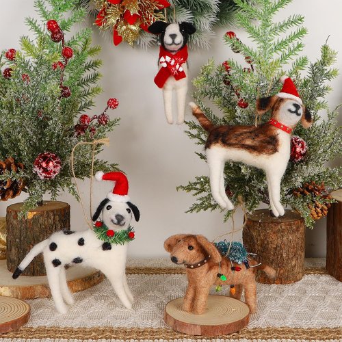 Juegoal Christmas Felt Dog Ornaments - Set of 4 Cute Wool Puppy Decorations for Holiday Home Decor