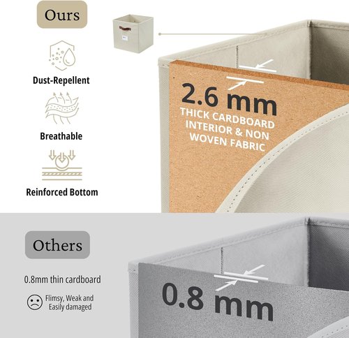 DECOMOMO Storage Bins - Fabric Cube Storage Bins with Labels | 10.5" x 11" | Set of 2, Beige