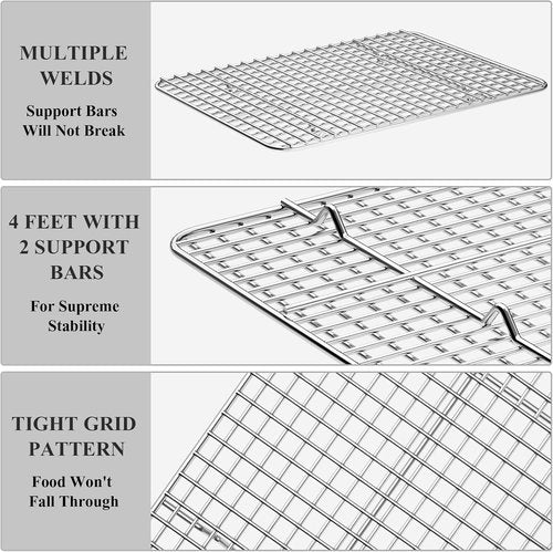 Deedro Baking Sheet Set - Stainless Steel Cookie Half Sheets with Cooling Racks | 12 x 10 Inch, Heavy Duty, Dishwasher Safe
