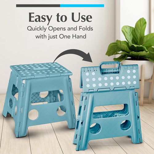 Handy Laundry Folding Step Stool - Lightweight & Sturdy for Adults and Kids - Easy One Flip Open | Teal - 13 Inch (Pack of 2)