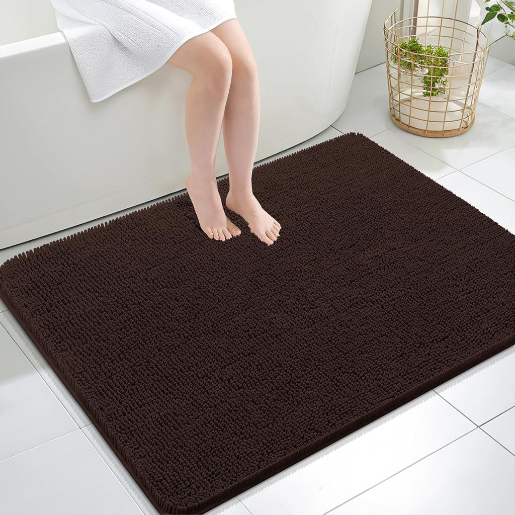 OLANLY Large Bathroom Rugs - Extra Soft Chenille Bath Mats | Quick Dry, Machine Washable, 40x32, Brown