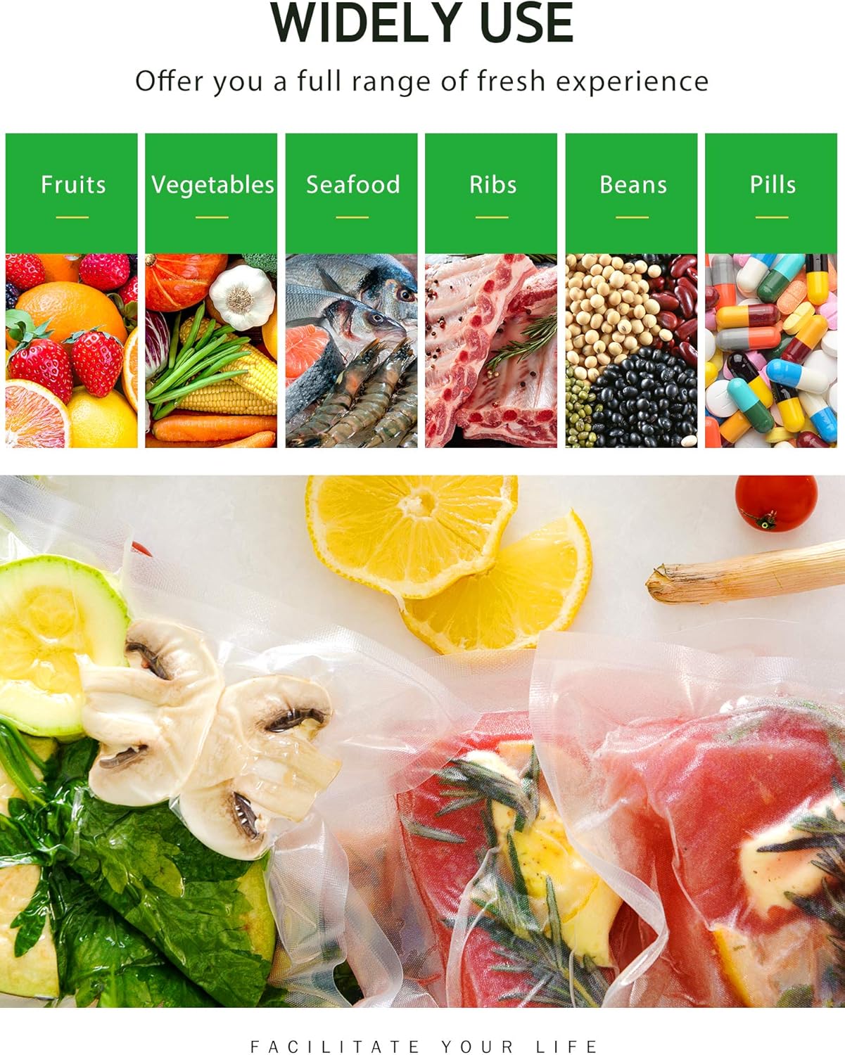 Syntus Vacuum Sealer Bags - Commercial Grade Food Storage | 2 Pack: 11" x 20' & 8" x 20' Rolls