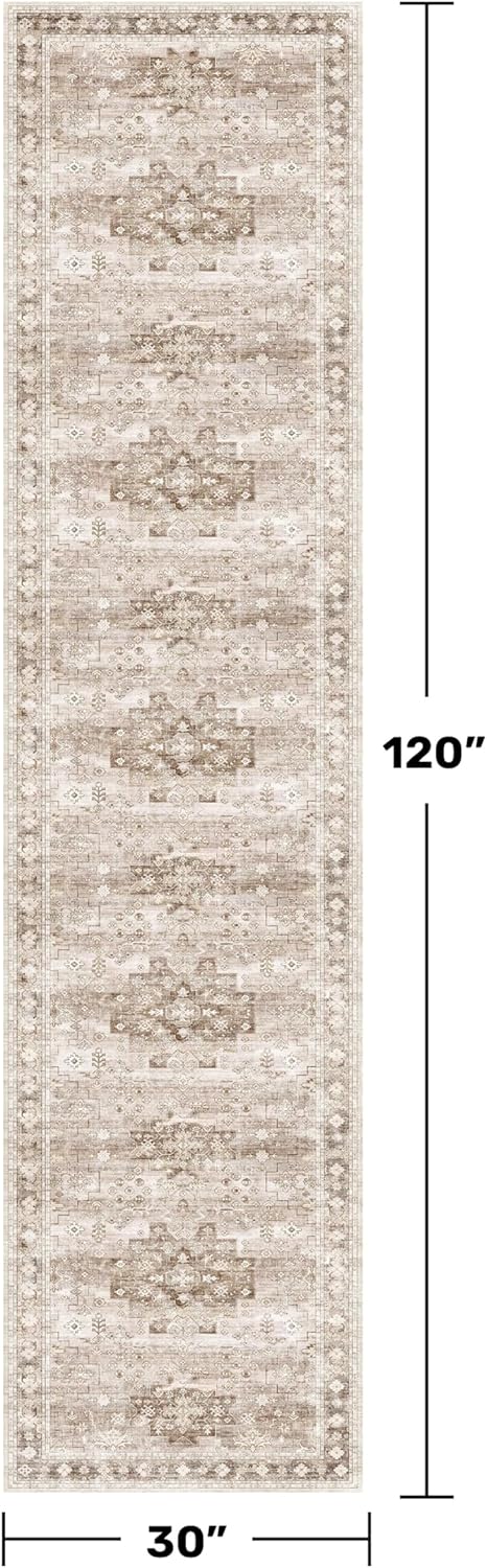 Beige Washable Runner Rug - Extra Long 2'6"x10' | Non-Slip Indoor Floor Mat for Hallways & Entryways