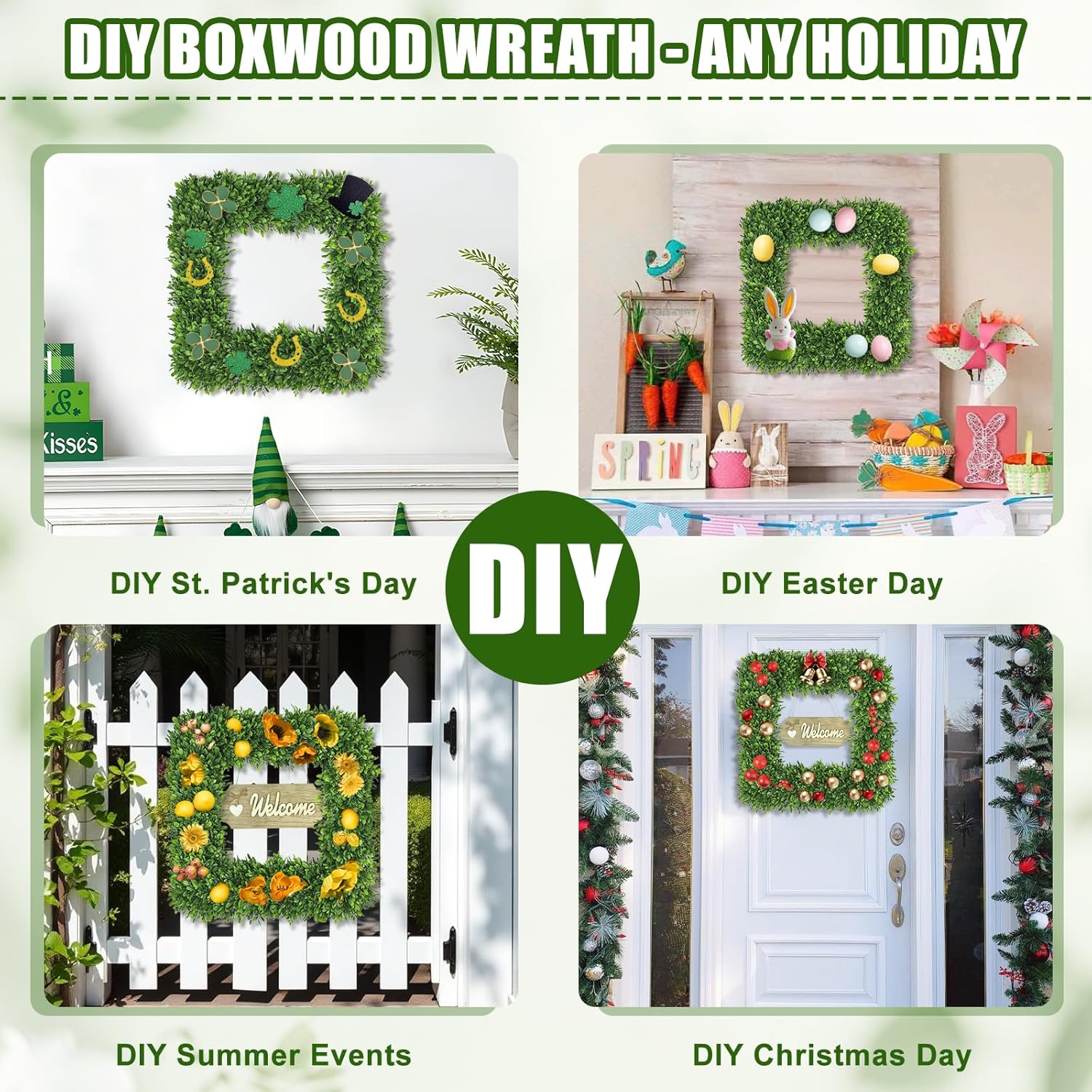 Artgar 22-Inch Boxwood Wreath - Realistic Green Spring Decor for Year-Round Indoor/Outdoor Use